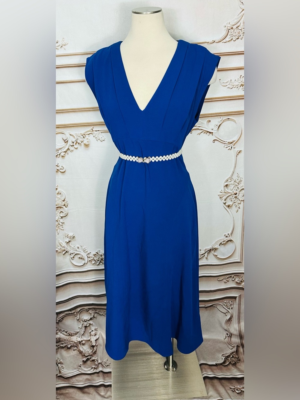 Donna Karan Cobalt V-Neck Midi Dress - Picture 7 of 15